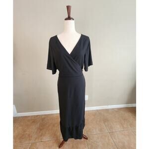 Vetta Flutter Sleeve Wrap Dress SZ Large Black Classic